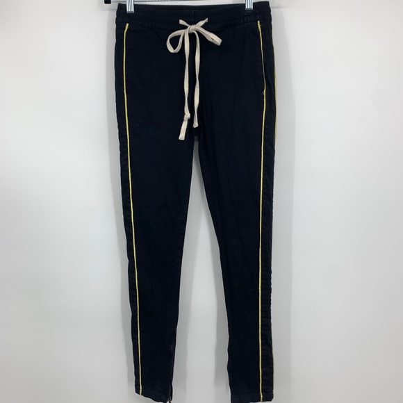 Kayden K womens small pants black twill jogger ankle zip gold side trim distress - Picture 1 of 6